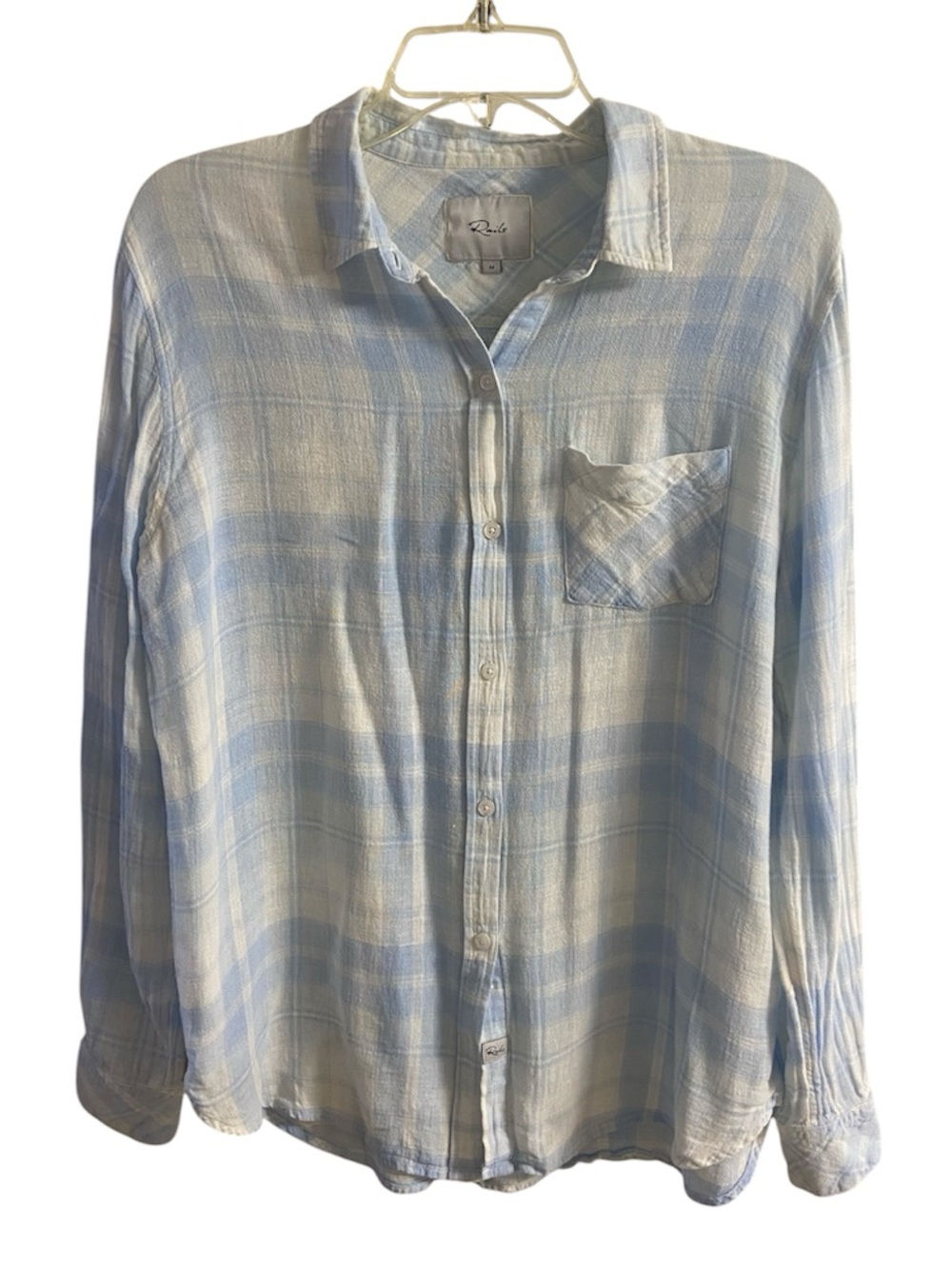 Rails Blue White Plaid Long Sleeve Button Down Linen Blend Shirt Medium - Picture 2 of 8